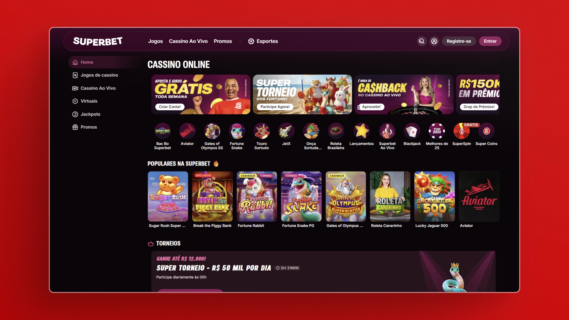 captura de tela do cassino da Superbet